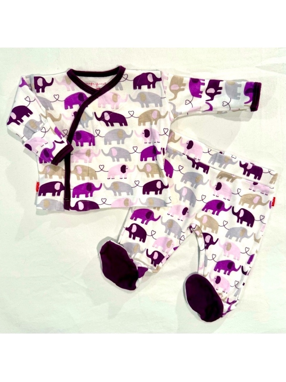 Magnificent Baby Footed Set NB Newborn Kimono Pants Elephants Magnetic Closure